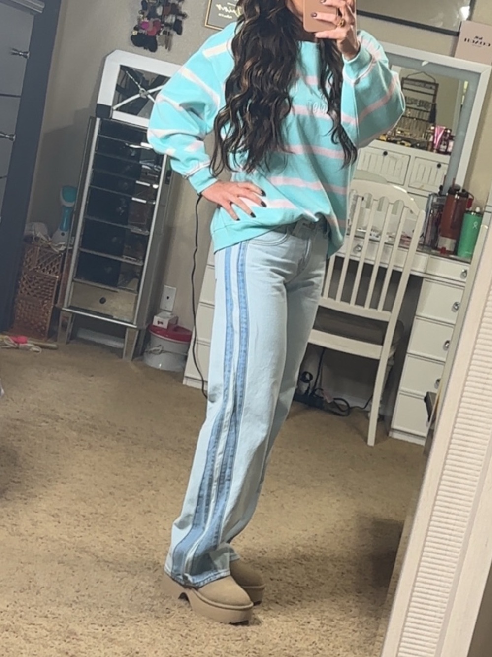 Levi's Light Wash Flare Jeans with Double Side Stripes - Blue super low waist